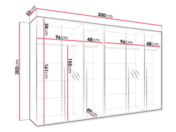 Milias Garderobeskap med speil 300x202 cm - hvit / svart - Oppbevaring - Garderober & garderobesystem