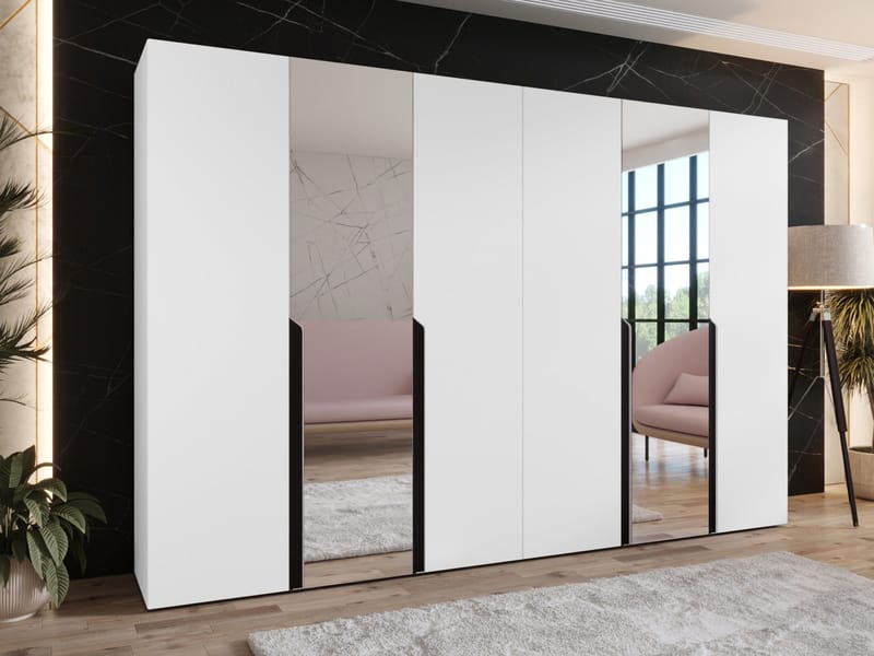 Milias Garderobeskap med speil 300x202 cm - hvit / svart - Oppbevaring - Garderober & garderobesystem