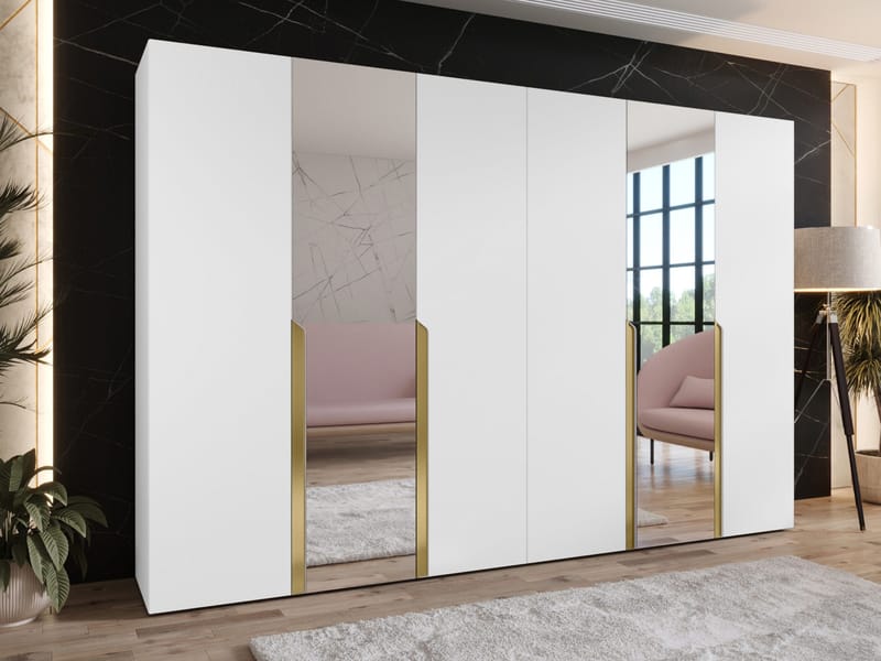 Milias Garderobeskap med speil 300x202 cm - hvit - Oppbevaring - Garderober & garderobesystem