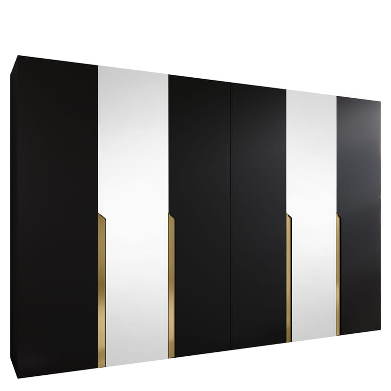 Milias Garderobeskap med speil 300x202 cm, svart / gull