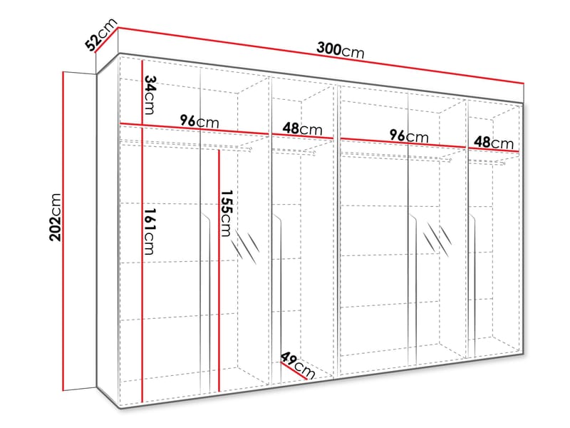 Milias Garderobeskap med speil 300x202 cm - svart / gull - Oppbevaring - Garderober & garderobesystem