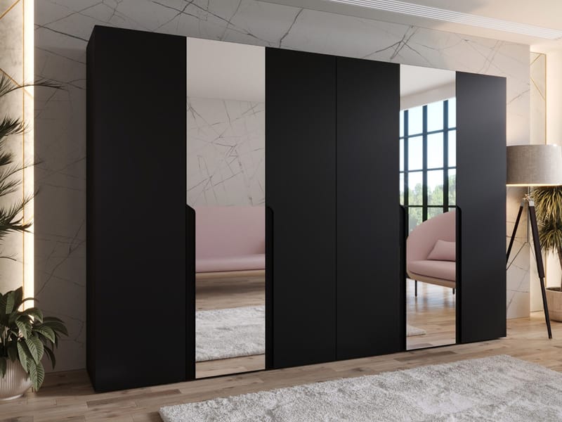 Milias Garderobeskap med speil 300x202 cm - svart - Oppbevaring - Garderober & garderobesystem