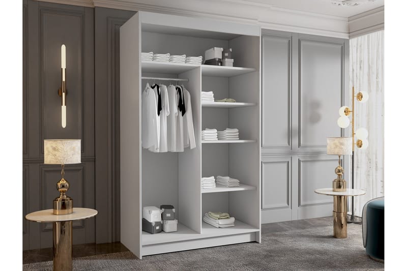 Narbonne Garderobe med Speil 100x200 cm - Hvit - Oppbevaring - Garderober & garderobesystem