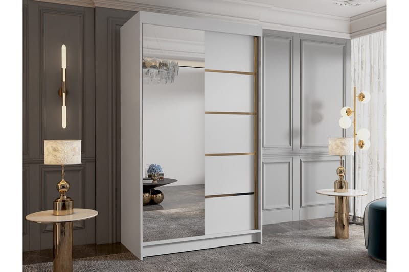 Narbonne Garderobe med Speil 100x200 cm - Hvit - Oppbevaring - Garderober & garderobesystem