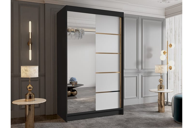 Narbonne Garderobe med Speil 100x200 cm - Hvit/Svart - Oppbevaring - Garderober & garderobesystem