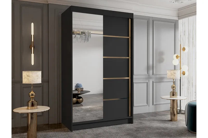 Narbonne Garderobe med Speil 100x200 cm - Svart - Oppbevaring - Garderober & garderobesystem