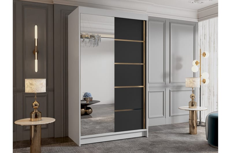 Narbonne Garderobe med Speil 100x200 cm - Svart/Hvit - Oppbevaring - Garderober & garderobesystem