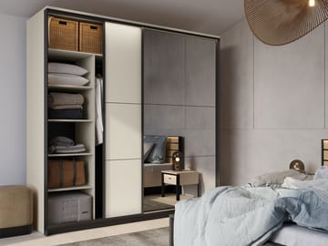 Navron Garderobeskapeskap med speil 220x221 cm - Beige - Oppbevaring - Garderober & garderobesystem