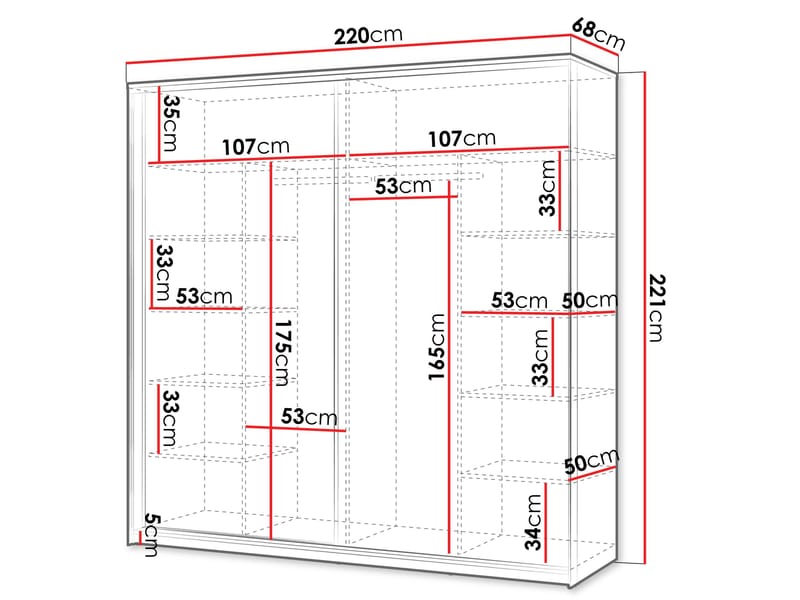Navron Garderobeskapeskap med speil 220x221 cm - Beige - Oppbevaring - Garderober & garderobesystem