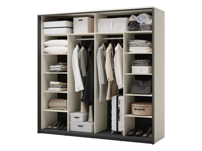 Navron Garderobeskapeskap med speil 220x221 cm - Beige - Oppbevaring - Garderober & garderobesystem