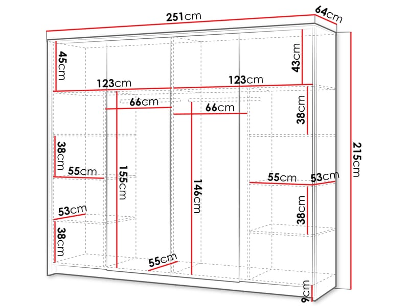 Navron Garderobeskapeskap med speil 251x215 cm - Beige - Oppbevaring - Garderober & garderobesystem