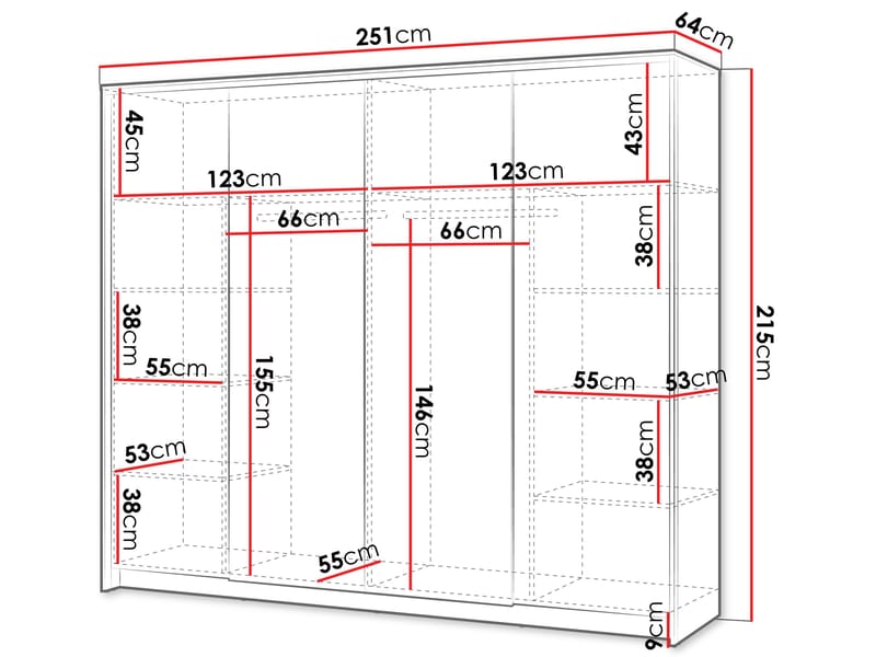 Navron Garderobeskapeskap med speil 251x215 cm - Beige - Oppbevaring - Garderober & garderobesystem