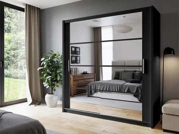 Norrebon Garderobe med speil 160x215 cm - svart - Oppbevaring - Garderober & garderobesystem