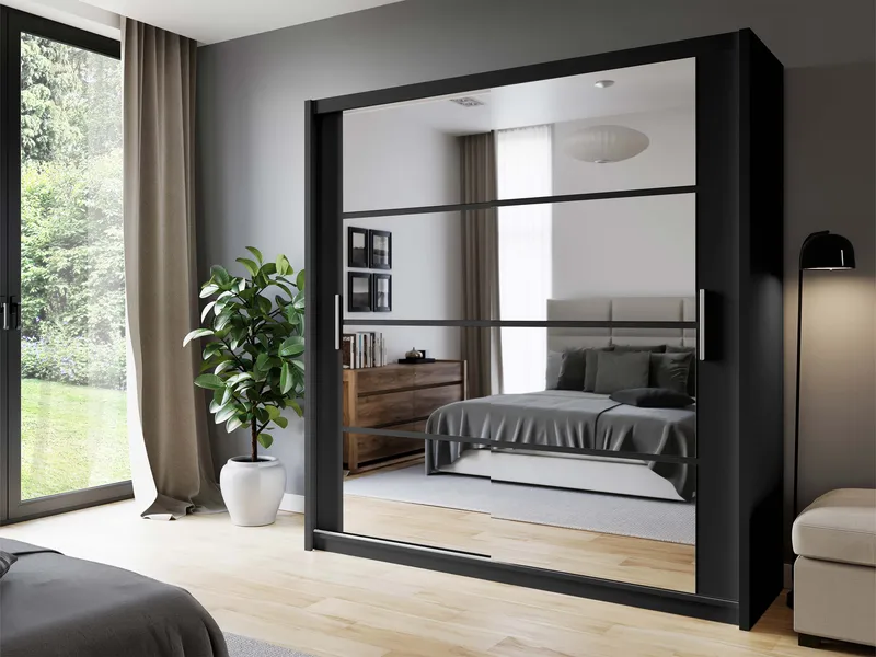 Norrebon Garderobe med speil 160x215 cm - svart - Oppbevaring - Garderober & garderobesystem