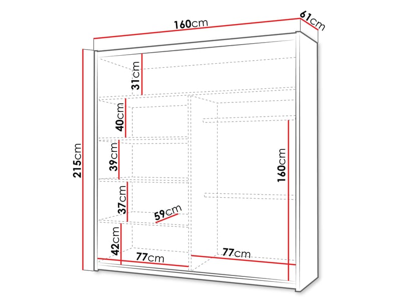 Norrebon Garderobe med speil 160x215 cm - svart - Oppbevaring - Garderober & garderobesystem