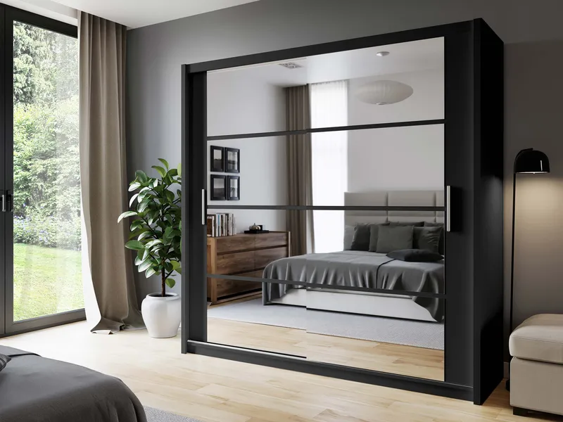 Norrebon Garderobe med speil 203x215 cm - svart - Oppbevaring - Garderober & garderobesystem