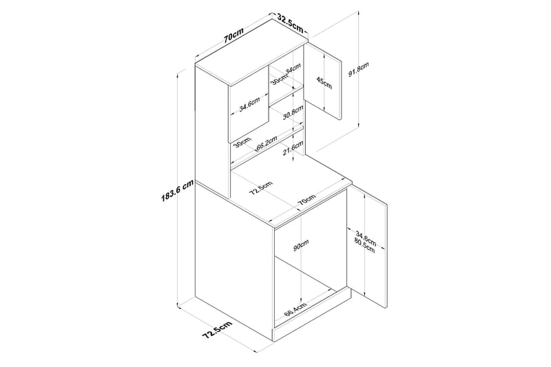 Akashya Baderomsskap 70x183,6 cm Hvit/Brun - Hanah Home - Oppbevaring - Oppbevaring til baderom - Baderomsskap