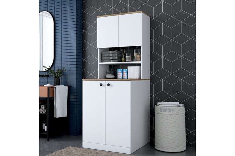 Akashya Baderomsskap 70x183,6 cm Hvit/Brun - Hanah Home - Oppbevaring - Oppbevaring til baderom - Baderomsskap