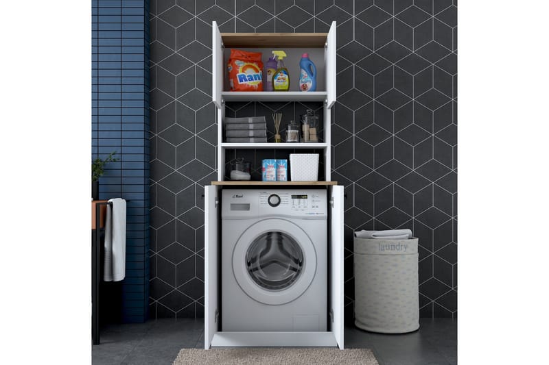 Akashya Baderomsskap 70x183,6 cm Hvit/Brun - Hanah Home - Oppbevaring - Oppbevaring til baderom - Baderomsskap
