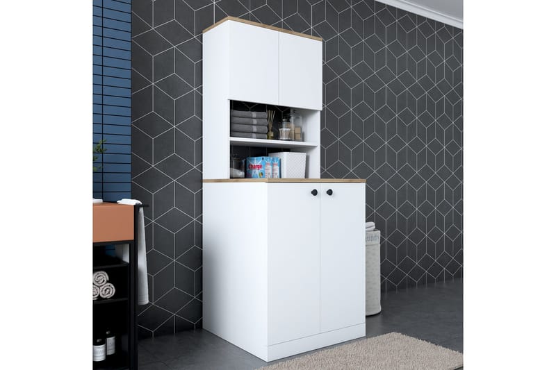 Akashya Baderomsskap 70x183,6 cm Hvit/Brun - Hanah Home - Oppbevaring - Oppbevaring til baderom - Baderomsskap