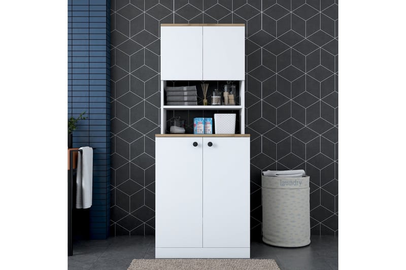 Akashya Baderomsskap 70x183,6 cm Hvit/Brun - Hanah Home - Oppbevaring - Oppbevaring til baderom - Baderomsskap