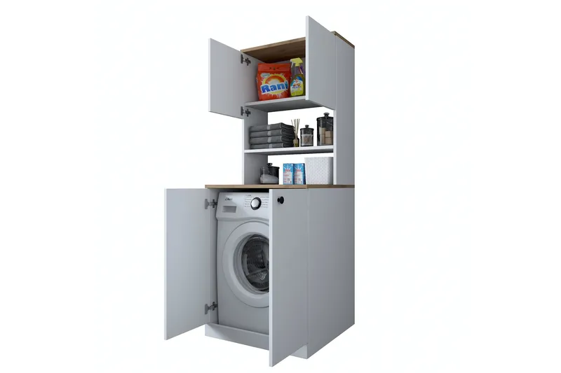 Akashya Baderomsskap 70x183,6 cm Hvit/Brun - Hanah Home - Oppbevaring - Oppbevaring til baderom - Baderomsskap