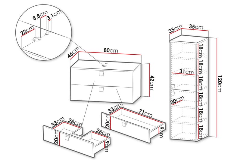 Alima Møbelsett til Bad - Oppbevaring - Oppbevaring til baderom - Komplette møbelpakker