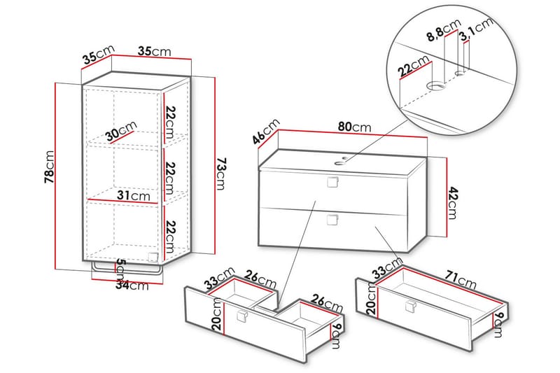 Alima Møbelsett til Bad - Oppbevaring - Oppbevaring til baderom - Komplette møbelpakker