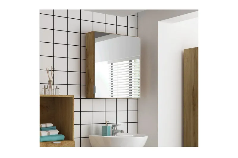 Atlas Veggskap med Speil 60x65 cm - Natur - Oppbevaring - Oppbevaring til baderom - Speilskap