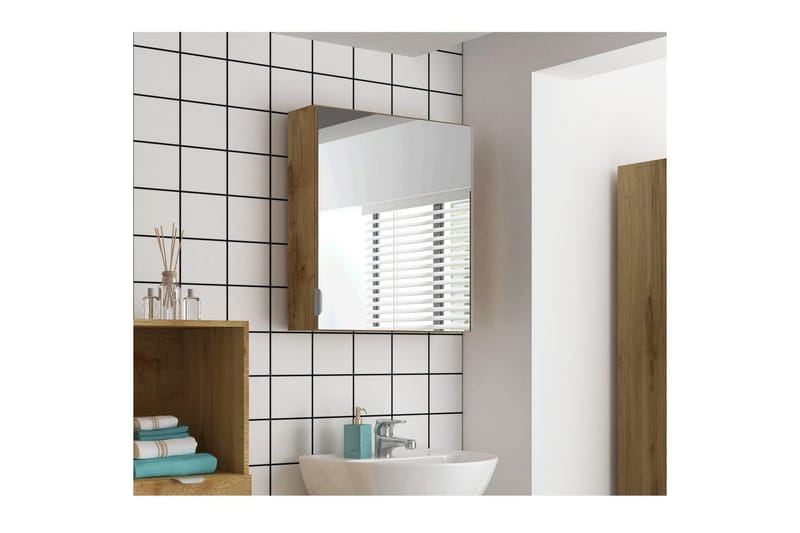 Atlas Veggskap med Speil 60x65 cm - Natur - Oppbevaring - Oppbevaring til baderom - Speilskap