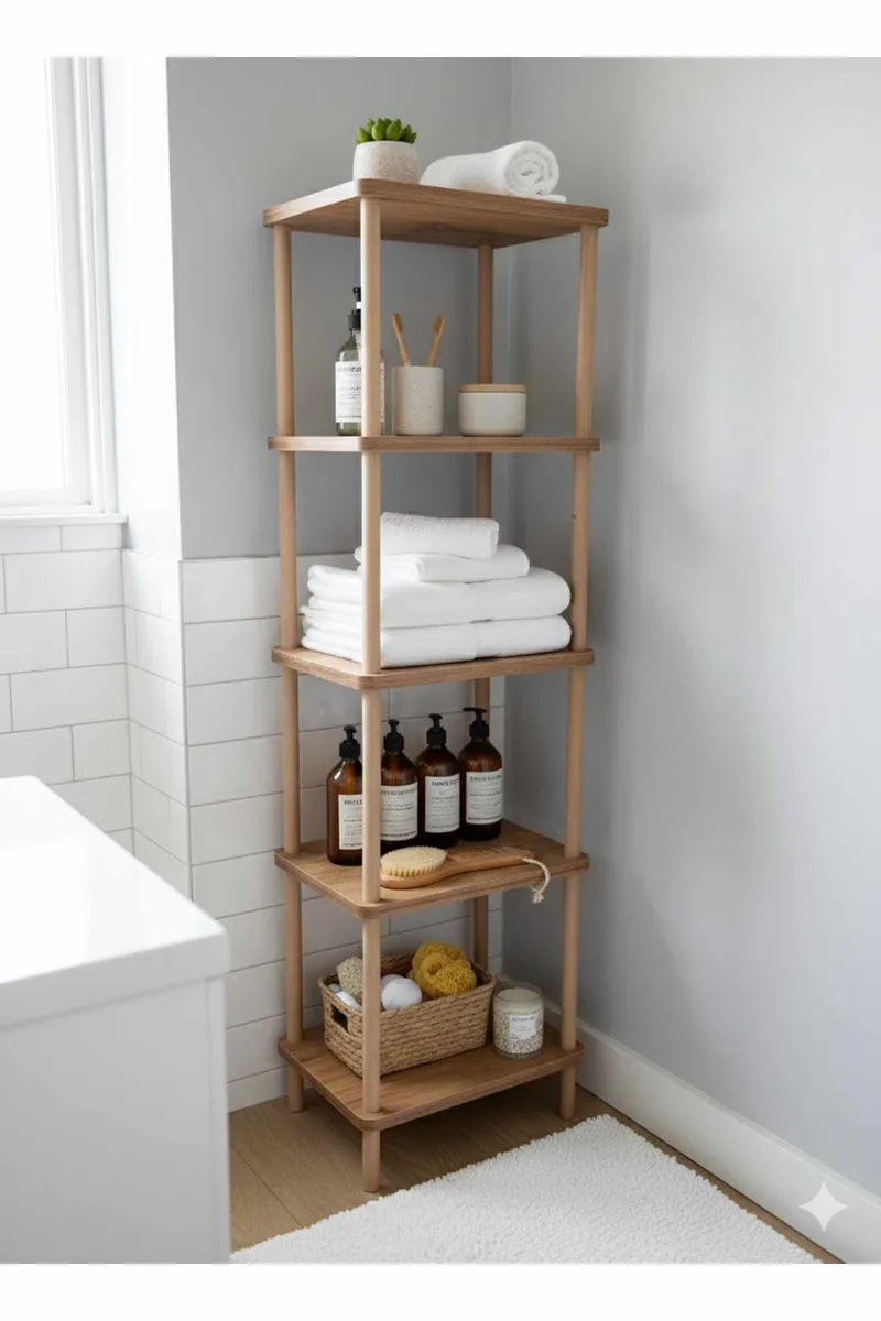 Baderomshylle Hanah Home Pika Bath (40 x 185 x 30 cm) Furu - Furu - Oppbevaring - Oppbevaring til baderom - Baderomshyller