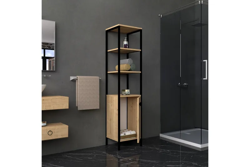 Dasaki Bad Oppbevaring 162x38 cm 4 Hyller - Blå / Antrasitt - Oppbevaring - Oppbevaring til baderom - Baderomshyller