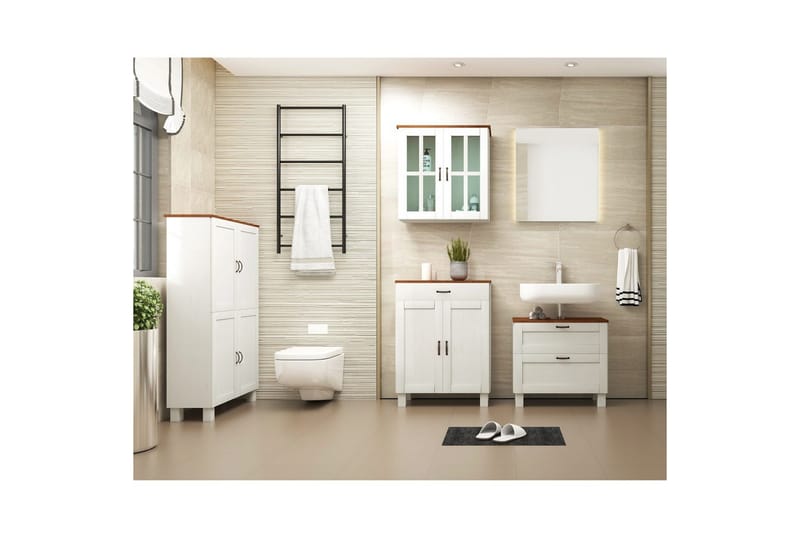 Baderomsskap Alby 75x30x130 cm, Hvit/Honning - 75x30x130 cm, Hvit/Honning - Oppbevaring - Oppbevaring til baderom - Veggskap & høyskap