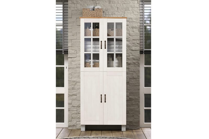 Baderomsskap Alby 75x30x170 cm, Hvit/Honning - 75x30x170 cm, Hvit/Honning - Oppbevaring - Oppbevaring til baderom - Veggskap & høyskap
