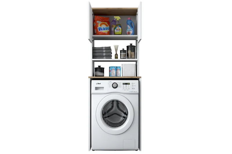 Caronti Baderomsskap 65x183,6 cm Hvit/Brun - Hanah Home - Oppbevaring - Oppbevaring til baderom - Baderomsskap
