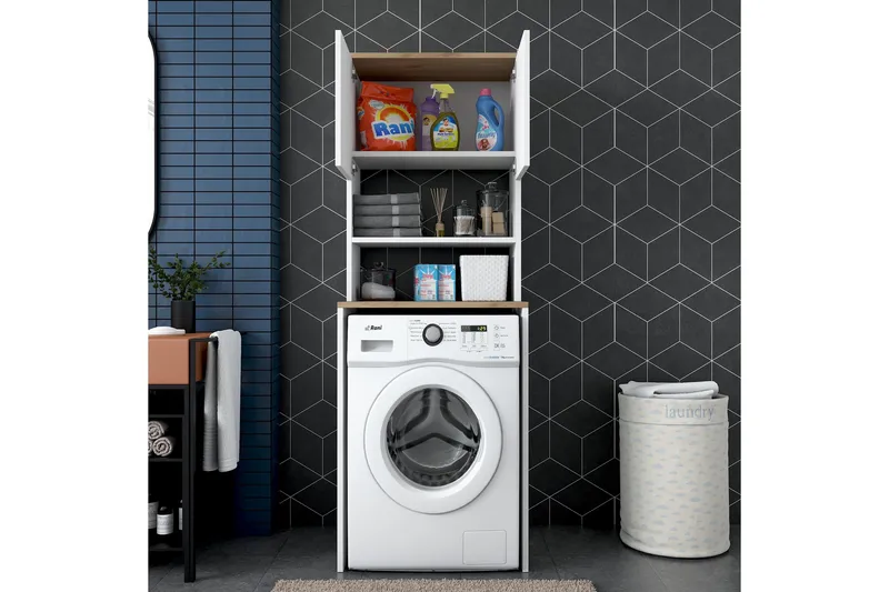 Caronti Baderomsskap 65x183,6 cm Hvit/Brun - Hanah Home - Oppbevaring - Oppbevaring til baderom - Baderomsskap