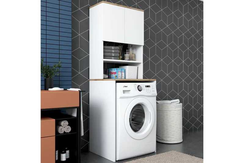 Caronti Baderomsskap 65x183,6 cm Hvit/Brun - Hanah Home - Oppbevaring - Oppbevaring til baderom - Baderomsskap