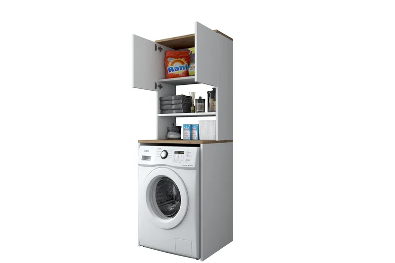 Caronti Baderomsskap 65x183,6 cm Hvit/Brun - Hanah Home - Oppbevaring - Oppbevaring til baderom - Baderomsskap