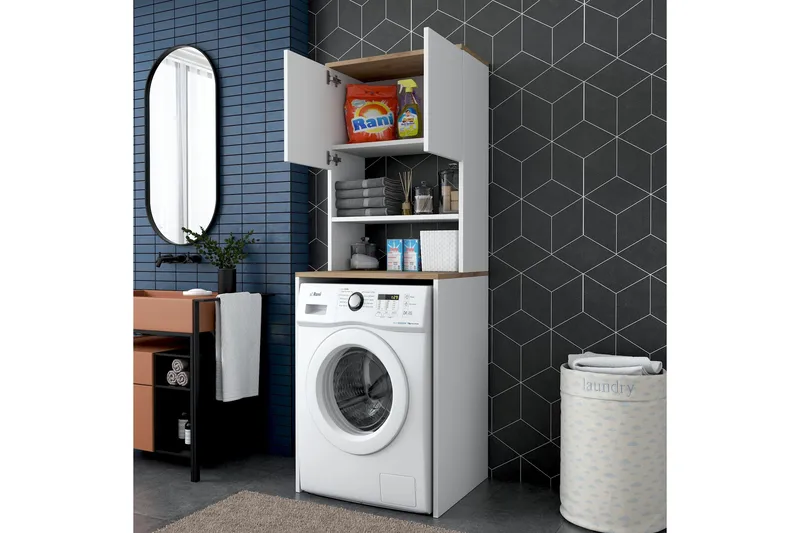 Caronti Baderomsskap 65x183,6 cm Hvit/Brun - Hanah Home - Oppbevaring - Oppbevaring til baderom - Baderomsskap