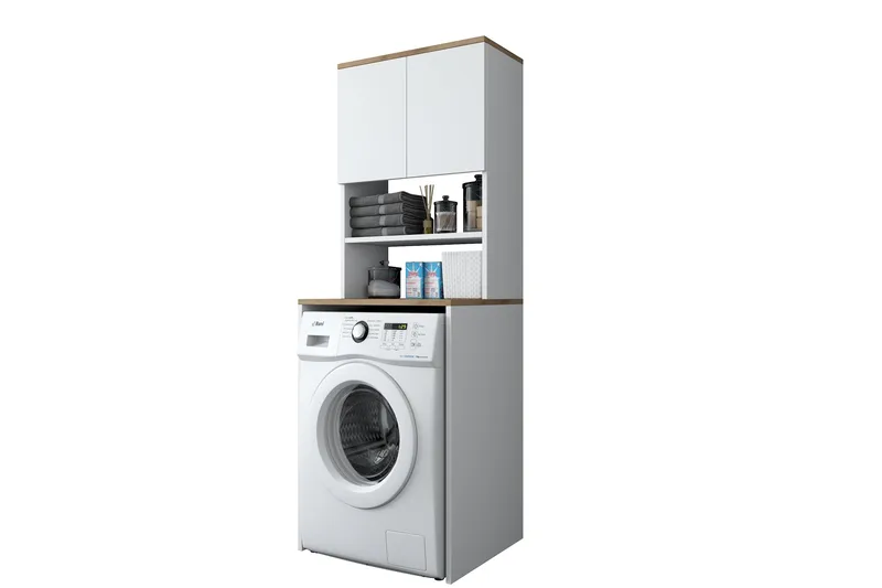 Caronti Baderomsskap 65x183,6 cm Hvit/Brun - Hanah Home - Oppbevaring - Oppbevaring til baderom - Baderomsskap