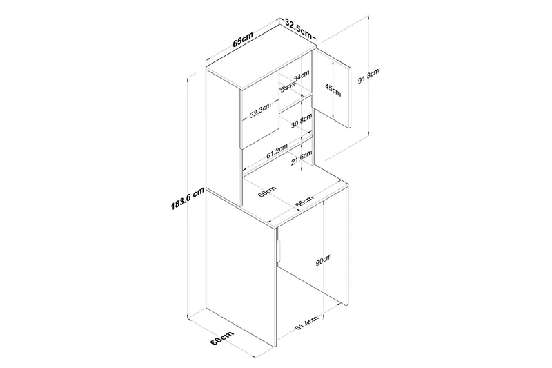 Caronti Baderomsskap 65x183,6 cm Hvit/Brun - Hanah Home - Oppbevaring - Oppbevaring til baderom - Baderomsskap