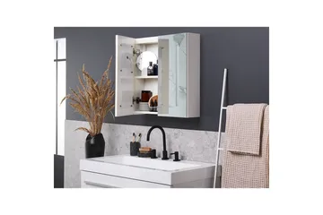 Baderomsskap med speil Chabunco Hvit, Sølv - Hvit, Sølv - Oppbevaring - Oppbevaring til baderom - Speilskap