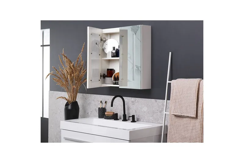 Baderomsskap med speil Chabunco Hvit, Sølv - Hvit, Sølv - Oppbevaring - Oppbevaring til baderom - Speilskap