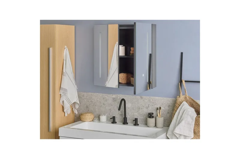 Baderomsskap med speil Chabunco Sort, Sølv - Sort, Sølv - Oppbevaring - Oppbevaring til baderom - Speilskap