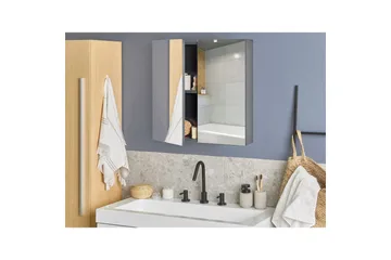 Baderomsskap med speil Navarra Sort, Sølv, 60x14x60 cm - Sort, Sølv, 60x14x60 cm - Oppbevaring - Oppbevaring til baderom - Speilskap