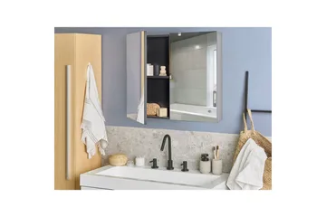 Baderomsskap med speil Navarra Sort, Sølv, 80x14x70 cm - Sort, Sølv, 80x14x70 cm - Oppbevaring - Oppbevaring til baderom - Speilskap