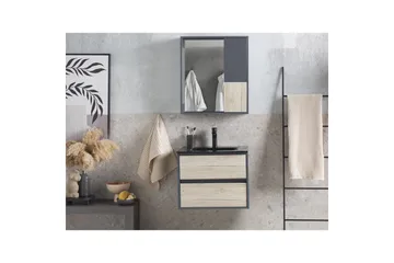 Baderomsskap Teruel Grå, lyst tre, 60x48x70 cm - Grå, lyst tre, 60x48x70 cm - Oppbevaring - Oppbevaring til baderom - Veggskap & høyskap