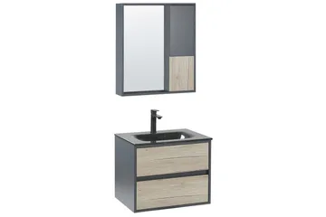 Baderomsskap Teruel Grå, lyst tre, 60x48x70 cm - Grå, lyst tre, 60x48x70 cm - Oppbevaring - Oppbevaring til baderom - Veggskap & høyskap