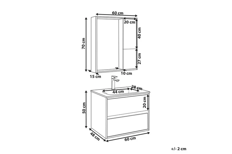 Baderomsskap Teruel Grå, lyst tre, 60x48x70 cm - Grå, lyst tre, 60x48x70 cm - Oppbevaring - Oppbevaring til baderom - Veggskap & høyskap