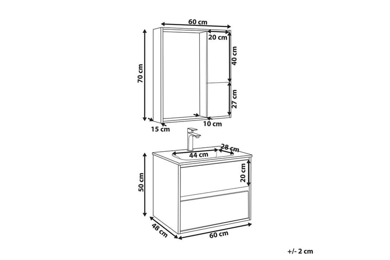 Baderomsskap Teruel Grå, lyst tre, 60x48x70 cm - Grå, lyst tre, 60x48x70 cm - Oppbevaring - Oppbevaring til baderom - Veggskap & høyskap